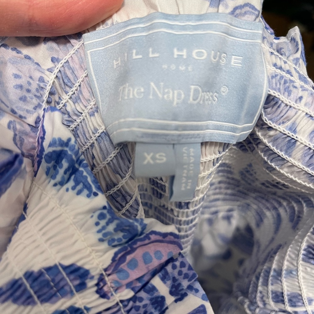 Hill House Blue and White Floral Shell Smocked Midi Nap Dress XS - Picture 4 of 6